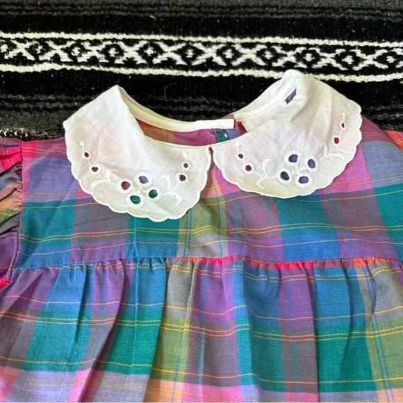 VINTAGE ARLENE AIRESS PINK GREEN PLAID EYELET COLLAR DRESS SIZE 10 RARE PRAIRIE